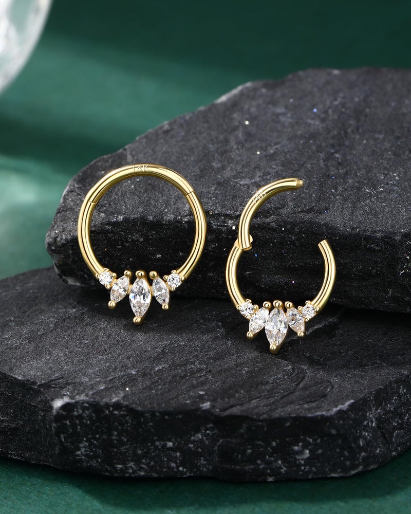 COCHARM 14K Gold Septum Rings 14K Yellow Gold Septum Piercing Jewelry 16g Septum Clicker 14kt Real Gold Daith Earrings Solid Gold Daith Piercing 8mm 14K Gold Daith Jewelry for Women Men - Image 5
